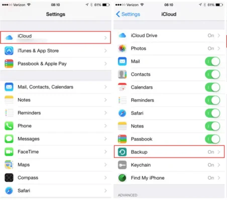 Bật tính năng iCloud Backup
