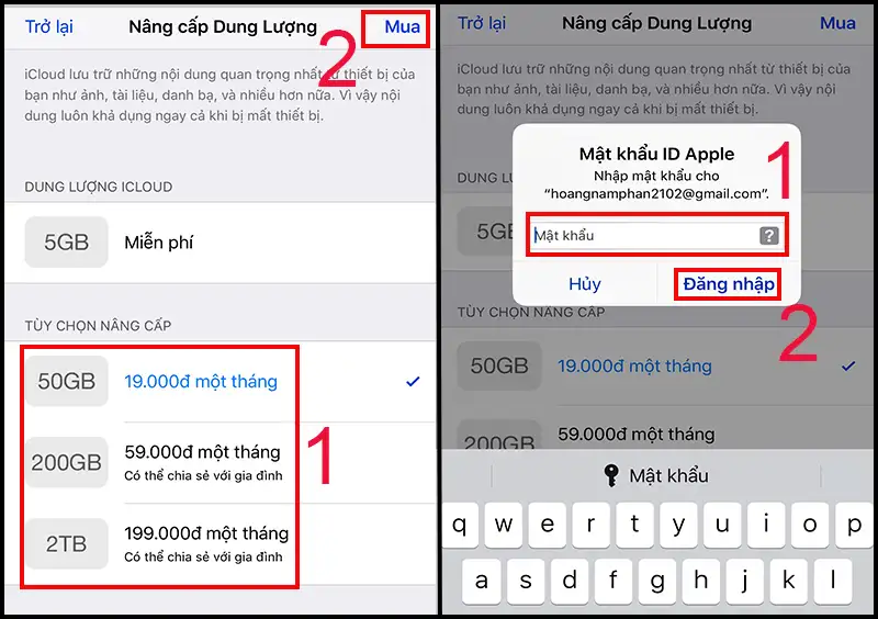 Mua dung lượng iCloud trên iPhone