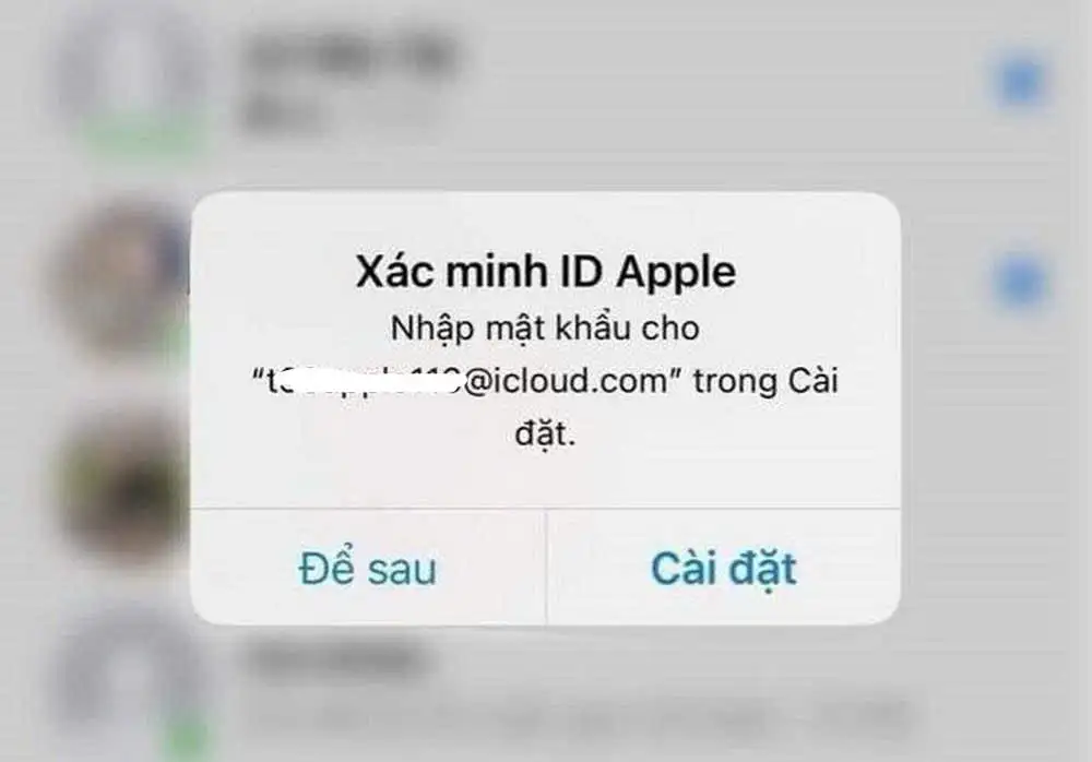 Thông báo Xác minh ID Apple yêu cầu nhập mật khẩu iCloud