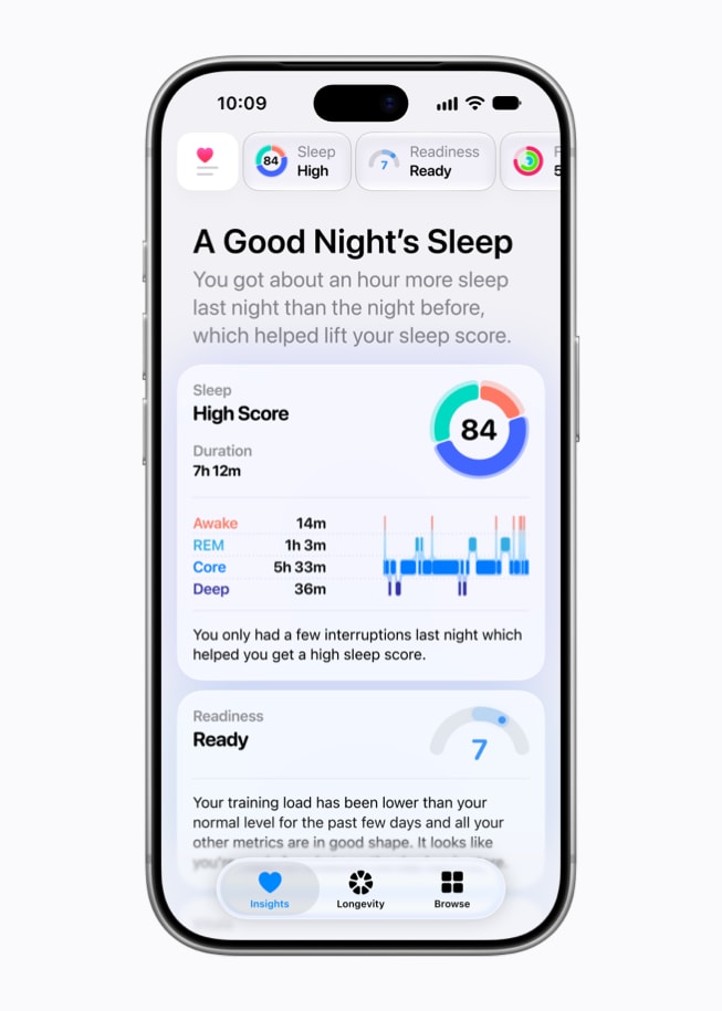 Sleep Score và Health Insights trên hệ sinh thái Apple mới